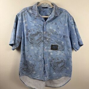 Vintage O'Neill Mens Blue All Over Print Surf Shirt Santa Cruz Cotton XL 90s